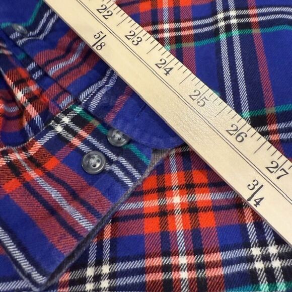 Lands' End Flannel Shirt Traditional Fit Contrast Cuffs Blue Red Size Large - Picture 12 of 14